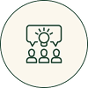 Icon of a group brainstorming ideas with a lightbulb.